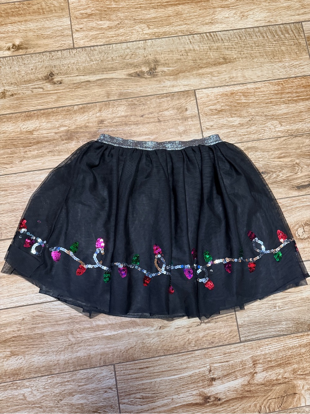 Cat & Jack Black Tulle Skirt with Silver Waistband and Multicolor Sequin Lights